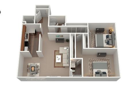 Floor plan for 2 beds, 2 baths, 1100 sqft